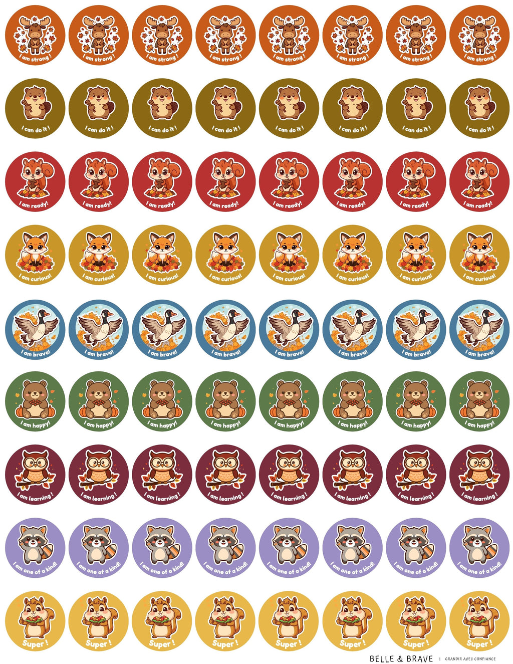 Belle & Brave — Autocollants d'affirmation Automne | 720-1 080 autocollants (ENG)