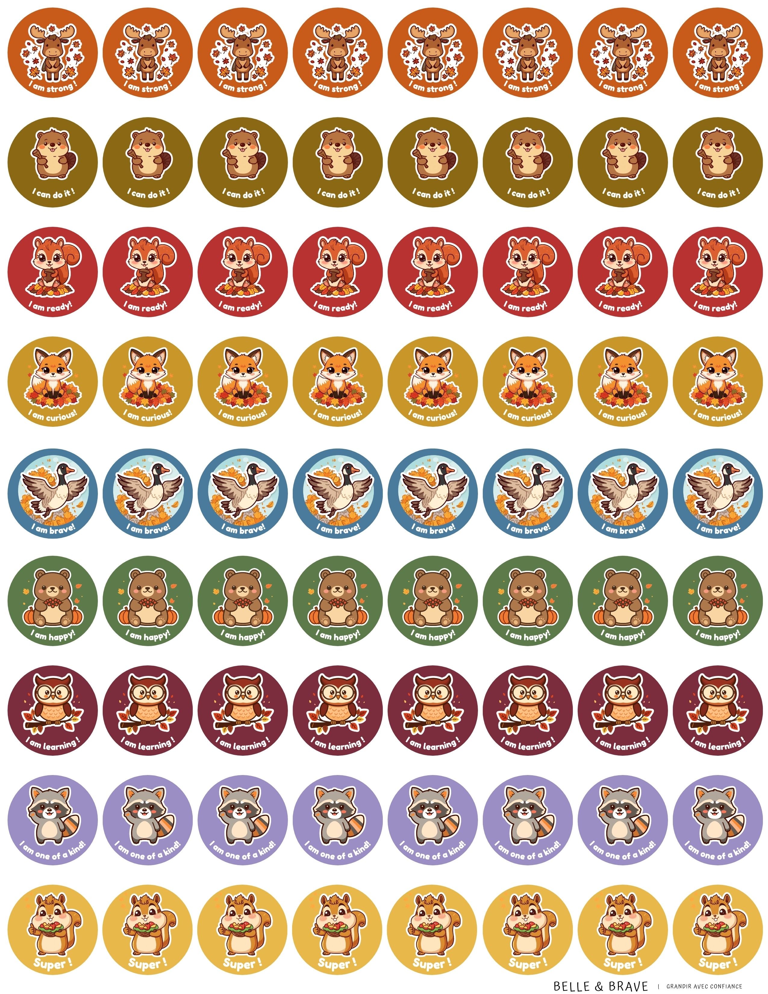 Belle & Brave — Autocollants d'affirmation Automne | 720-1 080 autocollants (ENG)