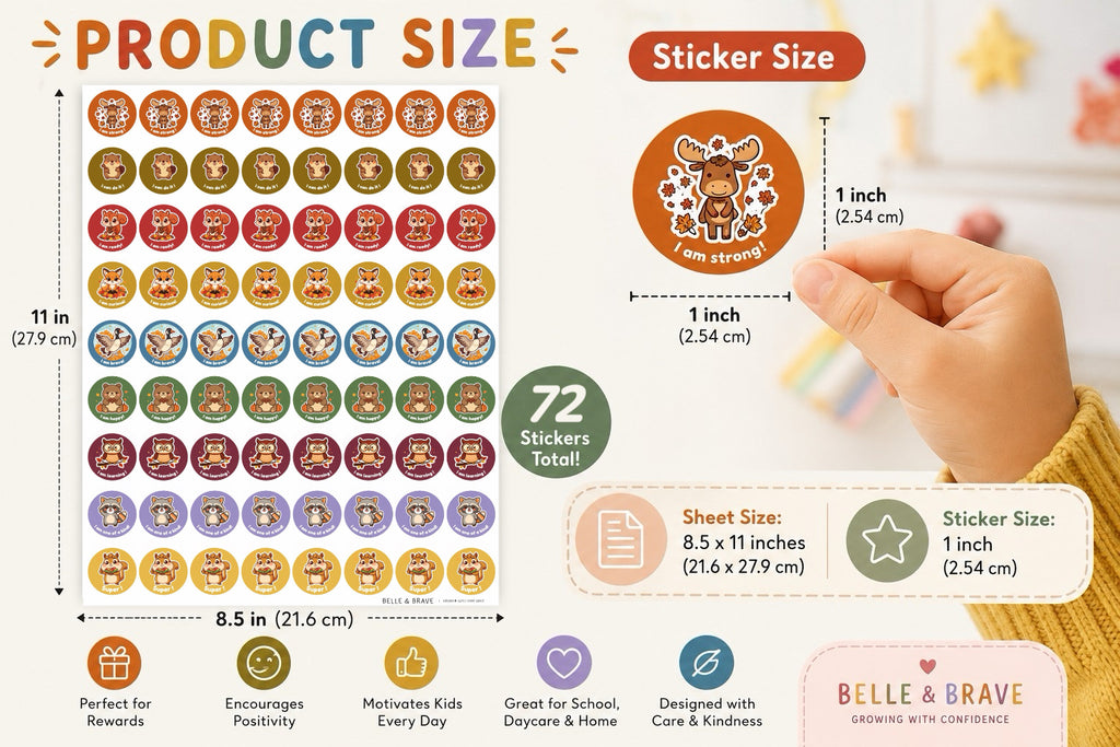 Belle & Brave — Autocollants d'affirmation Automne | 720-1 080 autocollants (ENG)