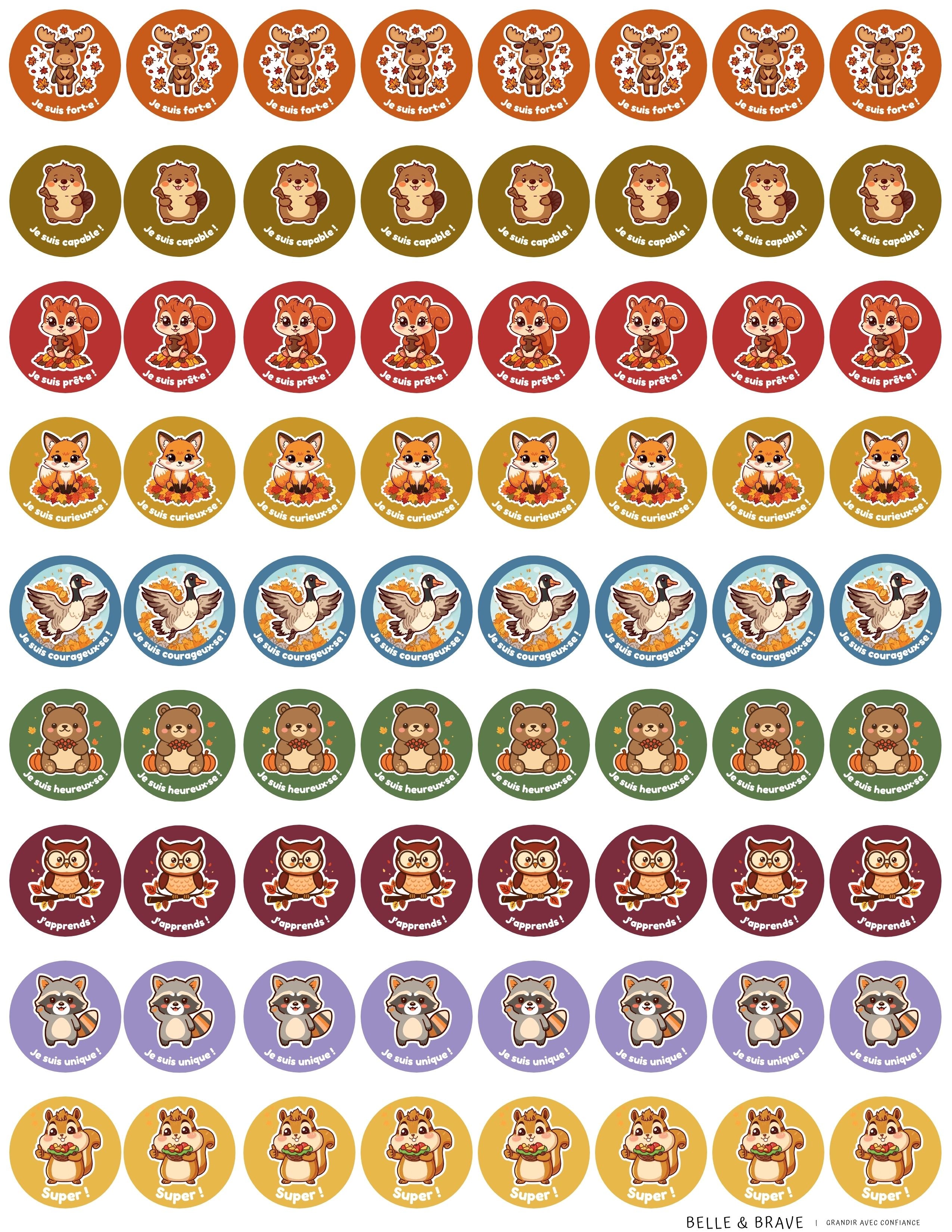 Belle & Brave — Autocollants d'affirmation Automne | 720-1 080 autocollants (ENG)