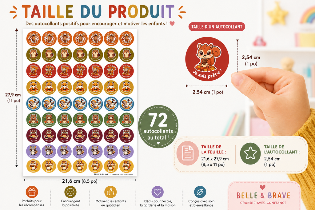 Belle & Brave — Autocollants d'affirmation Automne | 720-1 080 autocollants (FR)
